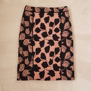 Ann Taylor Pink Black Floral Jacquard Lined Pencil Skirt